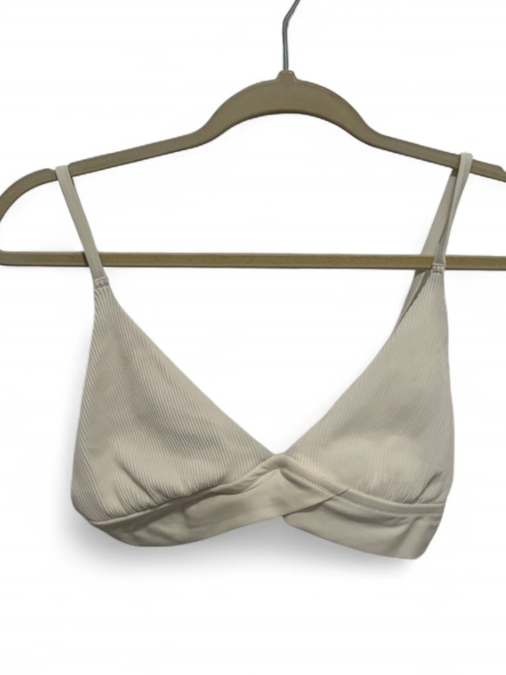 Aerie White Ribbed Triangle Swim Top